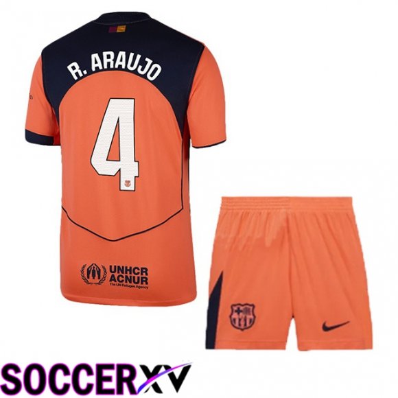 Maillot de Foot FC Barcelone (R. ARAUJO 4) Enfant Third Rouge 2025/2026