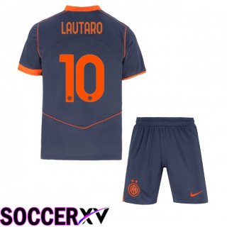 Maillot de Foot Inter Milan (LAUTARO 10) Enfant Third Gris 2025/2026
