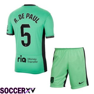 Atletico Madrid (R. De Paul 5) Kids Soccer Jersey Third Green 2023/2024