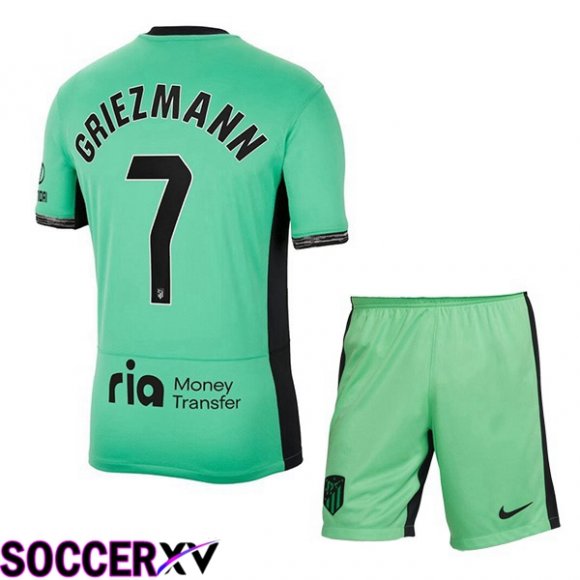 Atletico Madrid (Griezmann 7) Kids Soccer Jersey Third Green 2023/2024