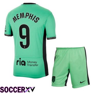 Atletico Madrid (Memphis 9) Kids Soccer Jersey Third Green 2023/2024