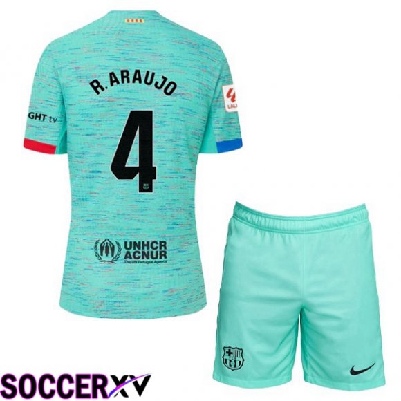 FC Barcelona (R. ARAUJO 4) Kids Soccer Jersey Third Green 2023/2024