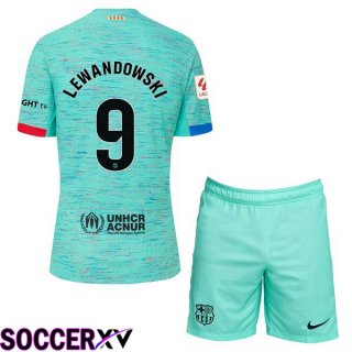 FC Barcelona (LEWANDOWSKI 9) Kids Soccer Jersey Third Green 2023/2024