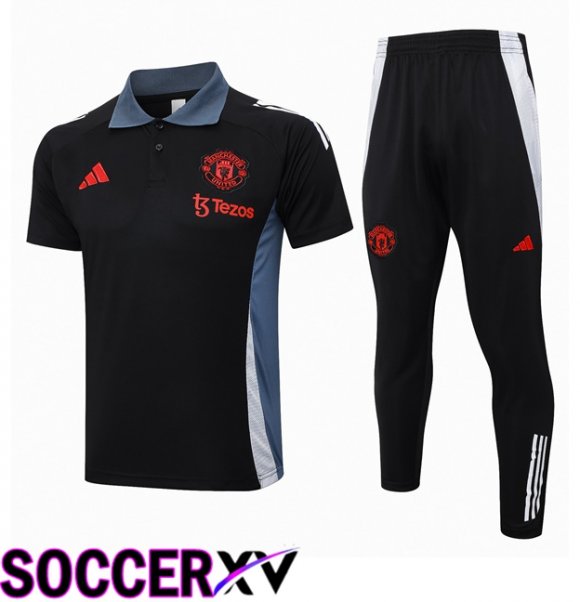 Manchester United Soccer Polo + Training Pants Black 2024/2025