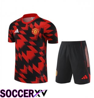 Manchester United kit Training T Shirt + Shorts Black Red 2025/2026