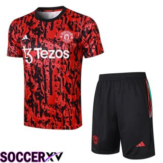 Manchester United Training T Shirt + Shorts Red Black 2023/2024