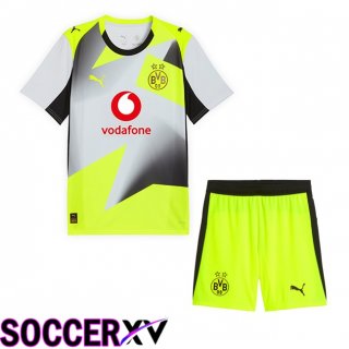 Dortmund BVB Kids Away Soccer Jersey Grey Green 2025/2026