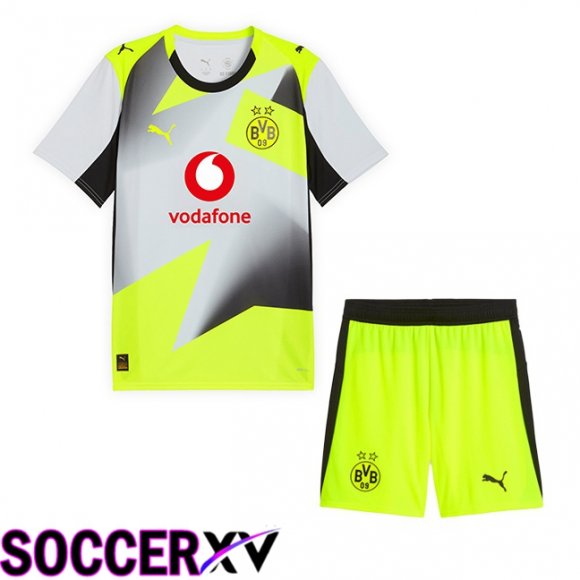 Dortmund BVB Kids Away Soccer Jersey Grey Green 2025/2026