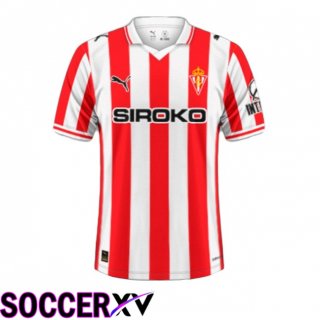 Sporting Gijon Home Soccer Jersey Red White 2025/2026