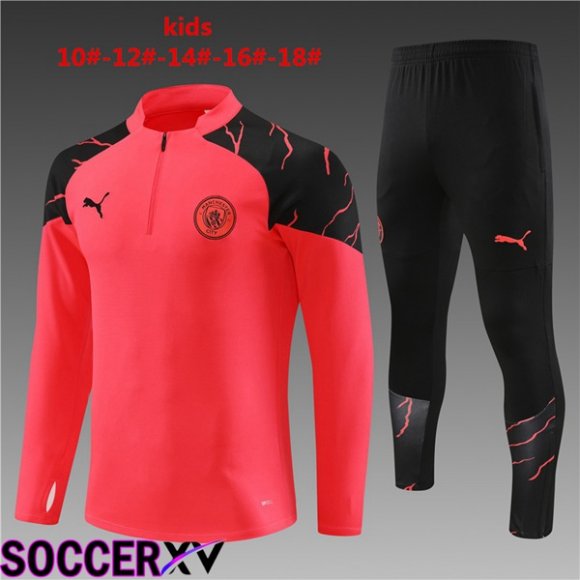 Manchester City Kids Training Tracksuit Suit Red 2023/2024