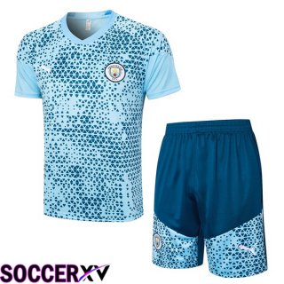 Manchester City Training T Shirt + Shorts Blue 2023/2024