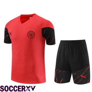 Manchester City Training T Shirt + Shorts Red 2023/2024