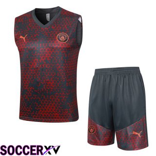 Manchester City Soccer Vest + Shorts Red Black 2023/2024