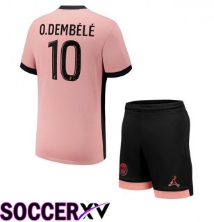 Paris PSG (O.Dembélé 10) Kids Third Soccer Jersey Pink 2024/2025