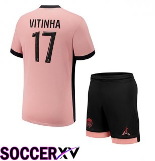 Paris PSG (Vitinha 17) Kids Third Soccer Jersey Pink 2024/2025