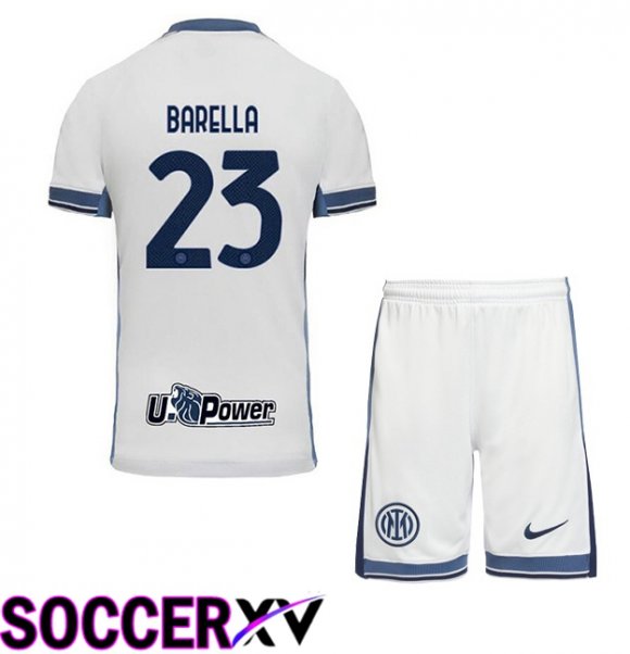 Inter Milan (BARELLA 23) Kids Away Soccer Jersey White 2024/2025