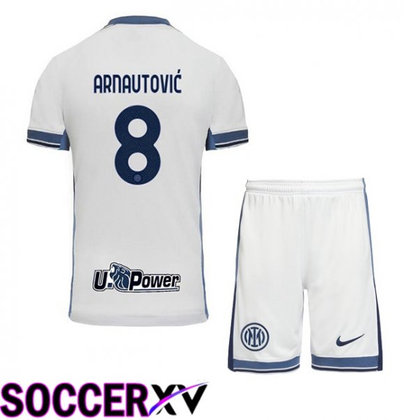 Inter Milan (ARNAUTOVIĆ 8) Kids Away Soccer Jersey White 2024/2025