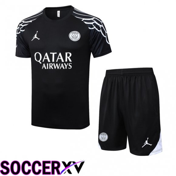Paris PSG kit Training T Shirt + Shorts Black 2025/2026  Paris PSG kit Training T Shirt + Shorts Black 2025/2026