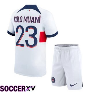 Paris PSG (Kolo Muani 23) Kids Soccer Jersey Away White 2023/2024