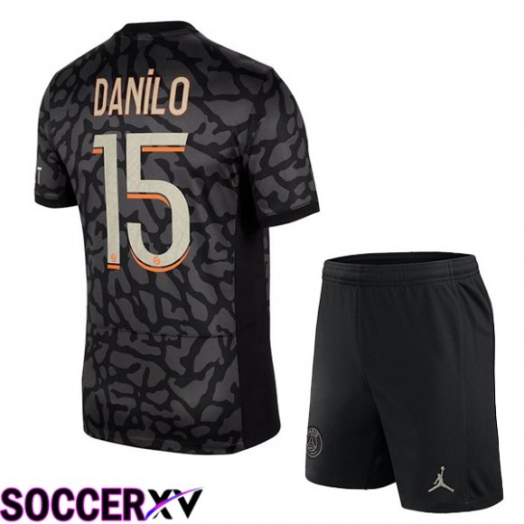 Paris PSG (Danilo 15) Kids Soccer Jersey Third Black 2023/2024