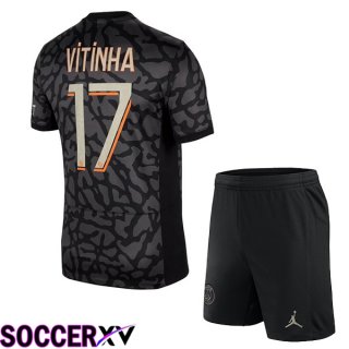 Paris PSG (Vitinha 17) Kids Soccer Jersey Third Black 2023/2024