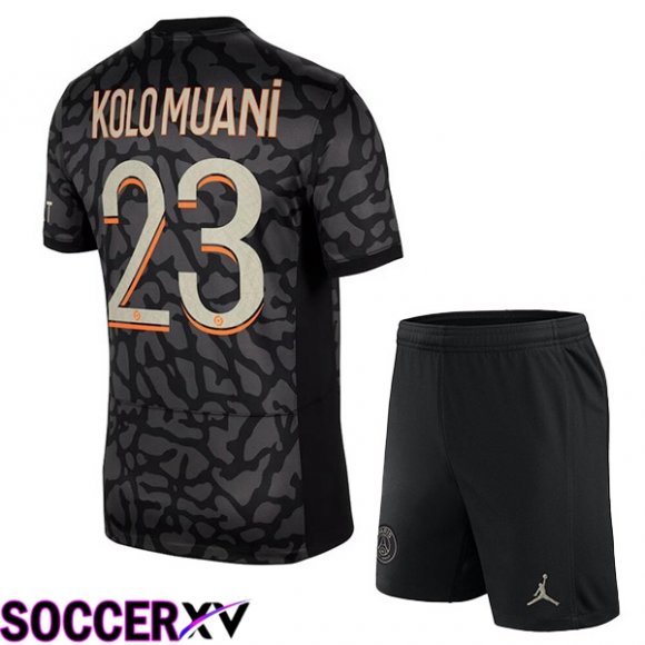 Paris PSG (Kolo Muani 23) Kids Soccer Jersey Third Black 2023/2024