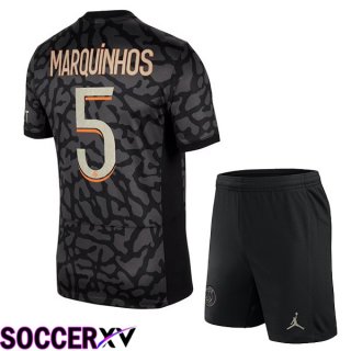 Paris PSG (Marquinhos 5) Kids Soccer Jersey Third Black 2023/2024