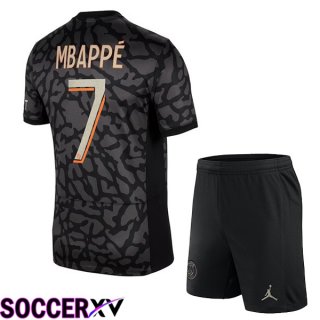 Paris PSG (Mbappé 7) Kids Soccer Jersey Third Black 2023/2024