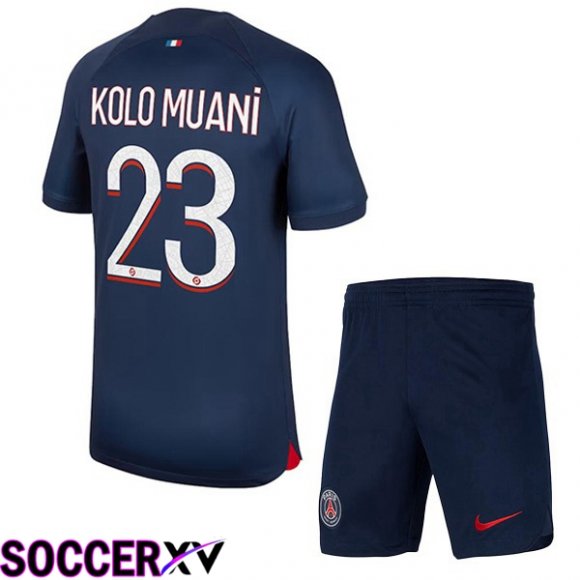 Paris PSG (Kolo Muani 23) Kids Soccer Jersey Home Royal Blue 2023/2024