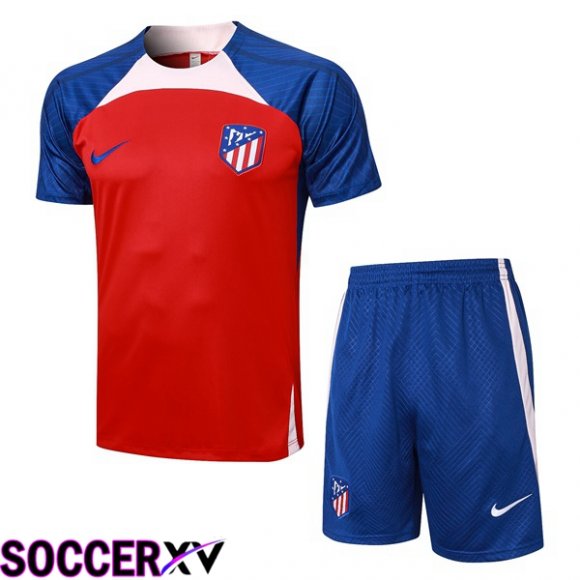 Atletico Madrid Training T Shirt + Shorts Red Blue 2023/2024