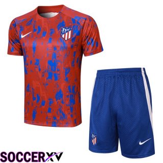 Atletico Madrid Training T Shirt + Shorts Red Blue 2023/2024