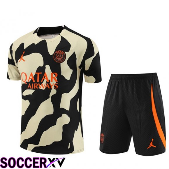 Paris PSG Training T Shirt + Shorts Black Yellow 2023/2024