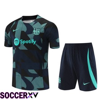 FC Barcelona Training T Shirt + Shorts Green Royal Blue 2023/2024