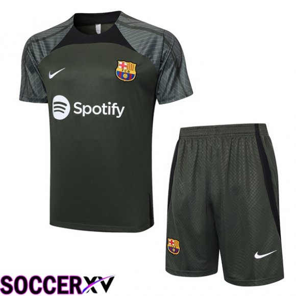 FC Barcelona Training T Shirt + Shorts Green 2023/2024