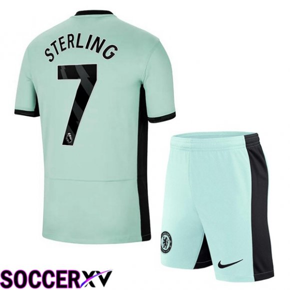 FC Chelsea (Sterling 7) Kids Soccer Jersey Third Green 2023/2024