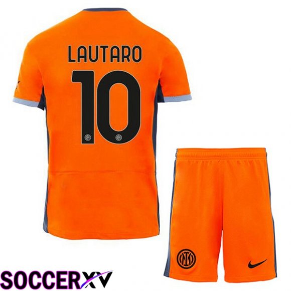 Inter Milan (LAUTARO 10) Kids Soccer Jersey Third Orange 2023/2024