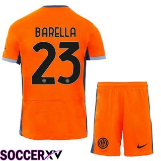 Inter Milan (BARELLA 23) Kids Soccer Jersey Third Orange 2023/2024