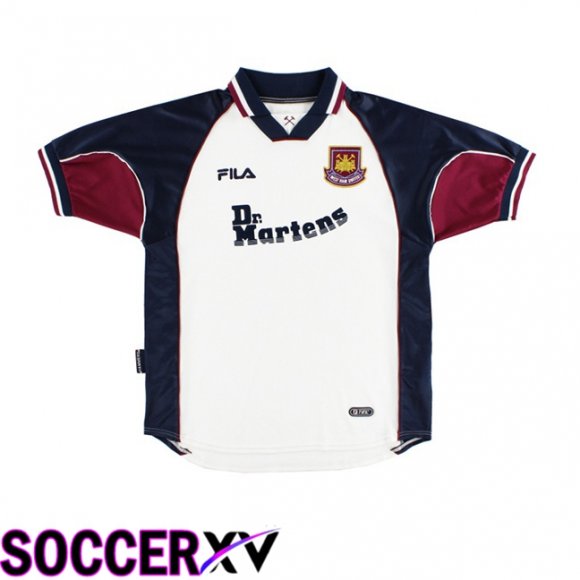 West Ham United Retro Away Soccer Jersey White Black 1999-2001