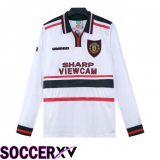 Manchester United Retro Away Soccer Jersey Long sleeve White 1997-1999  Manchester United Retro Away Soccer Jersey Long sleeve White 1997-1999