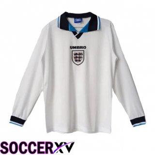 England Retro Home Soccer Jersey Long sleeve White 1996