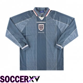 England Retro Away Soccer Jersey Long sleeve Blue Grey 1996
