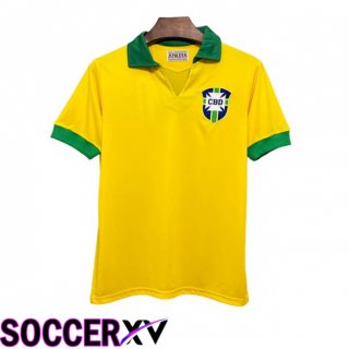 Brazil Retro Home Soccer Jersey Yellow 1958
