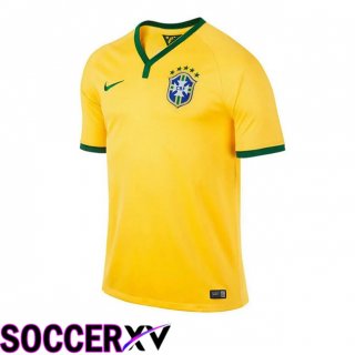 Brazil Retro Home Soccer Jersey Yellow 2014