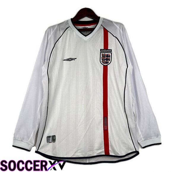 England Retro Soccer Jersey Home Long Sleeve White 2002