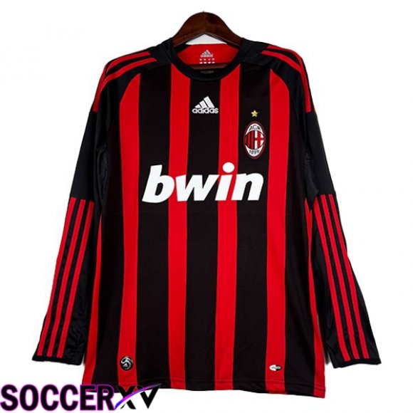 AC Milan Retro Soccer Jersey Home Long Sleeve Red Black 2008-2009