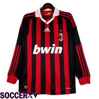 AC Milan Retro Soccer Jersey Home Long Sleeve Black Red 2009-2010