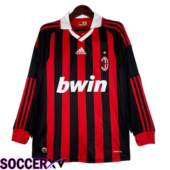 AC Milan Retro Soccer Jersey Home Long Sleeve Black Red 2009-2010