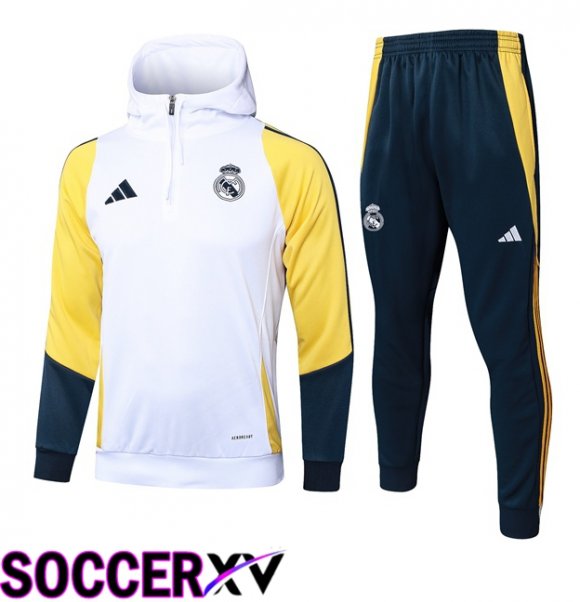 Training Tracksuit Sweatshirt Hoodie Real Madrid White Yellow 2024/2025