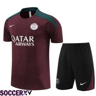 Paris PSG Training T Shirt + Shorts Red 2023/2024