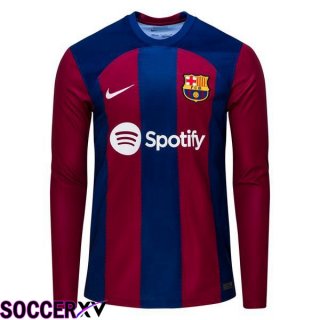 FC Barcelona Soccer Jersey Home Long Sleeves Blue Red 2023/2024